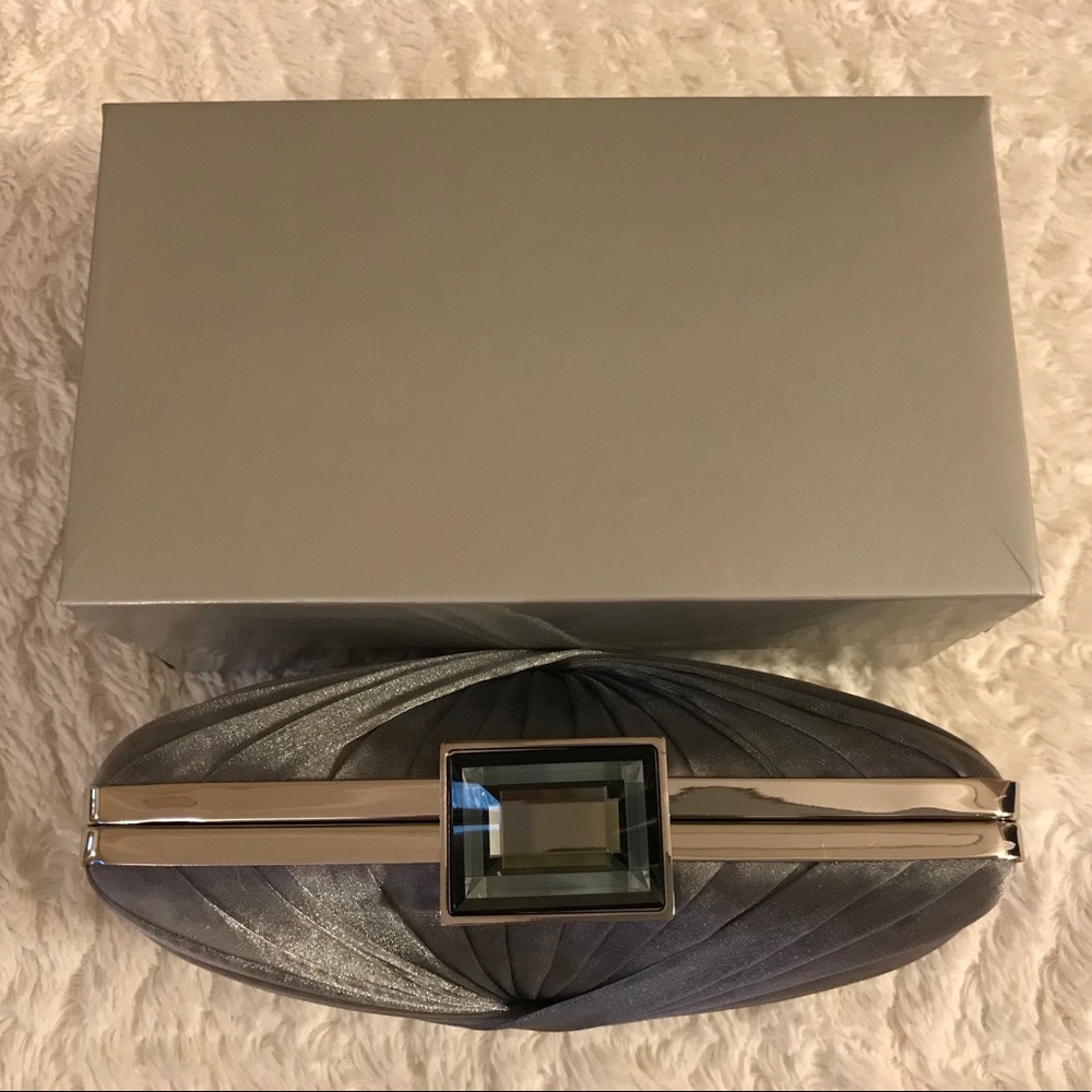 Sandra Roberts Mini Quilted Satin Box Clutch Grey - Picture 2 of 5
